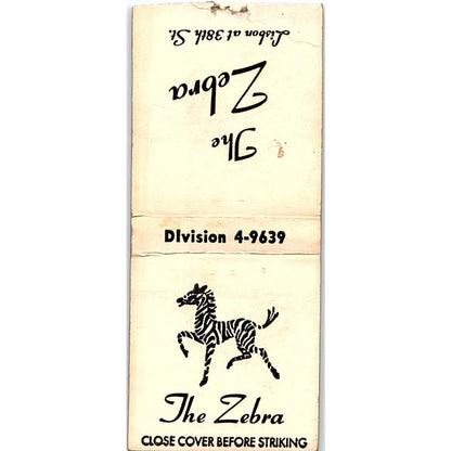The Zebra Lisbon at 38th Street Milwaukee Vintage Matchbook Cover SF3-Y9