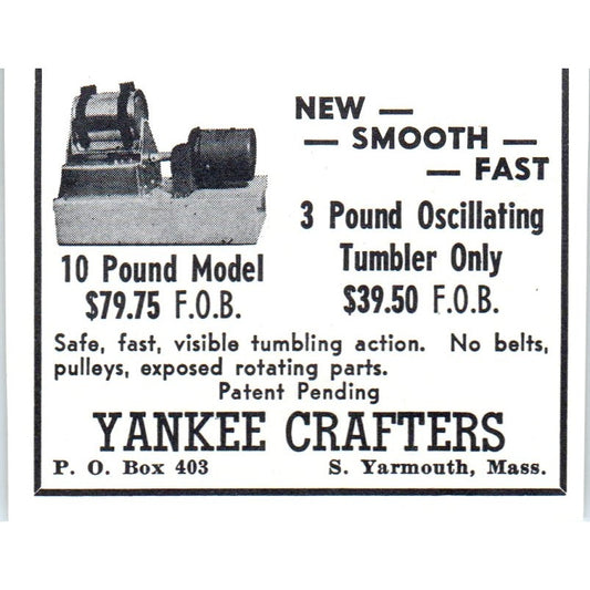 Yankee Crafters Oscillating Rock Tumbler S. Yarmouth MA 1964 Magazine Ad AB6-M1