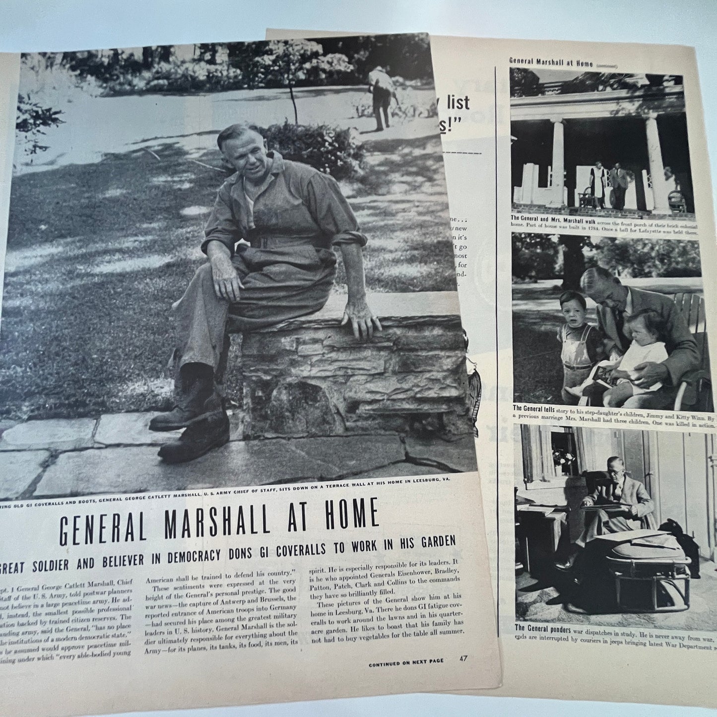 General George Marshall at Home 2 Pages 1940s WWII Era Article V30-1