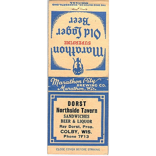 Dorst Northside Tavern Marathon Superfine Colby WI Vtg Matchbook Cover SE5-Y2