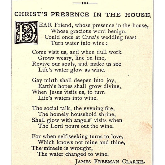 Christ's Presence in the House - James Freeman Clarke 1884 Poem AG3-M1