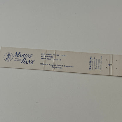 Marine Bank National Exchange Milwaukee WI Vintage Matchbook TB6-MB2-9