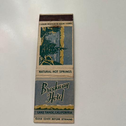 Brockway Hotel Lake Tahoe CA Natural Hot Springs Vintage Matchbook Cover MB47-4