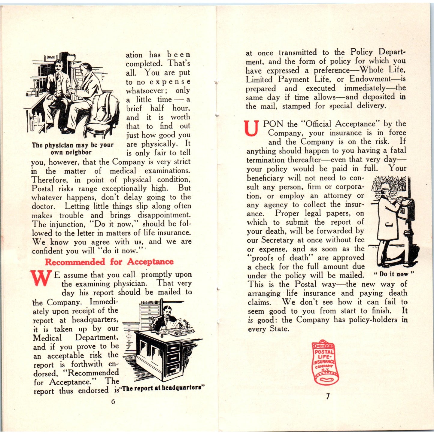 Vintage c1930 Postal Life Ins Company NY Info Booklet TH2-O2