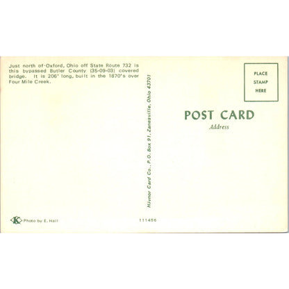 Butler County Four Mile Creek Oxford Ohio Covered Bridge Postcard PC2