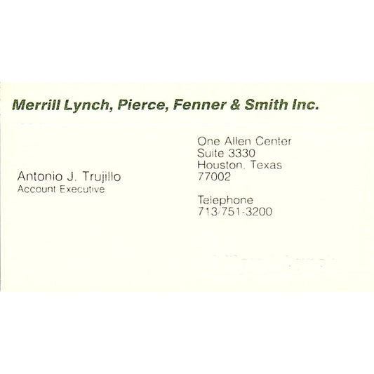 Merrill Lynch Pierce Fenner Antonio T. Houston TX Vintage Business Card SF3-B9