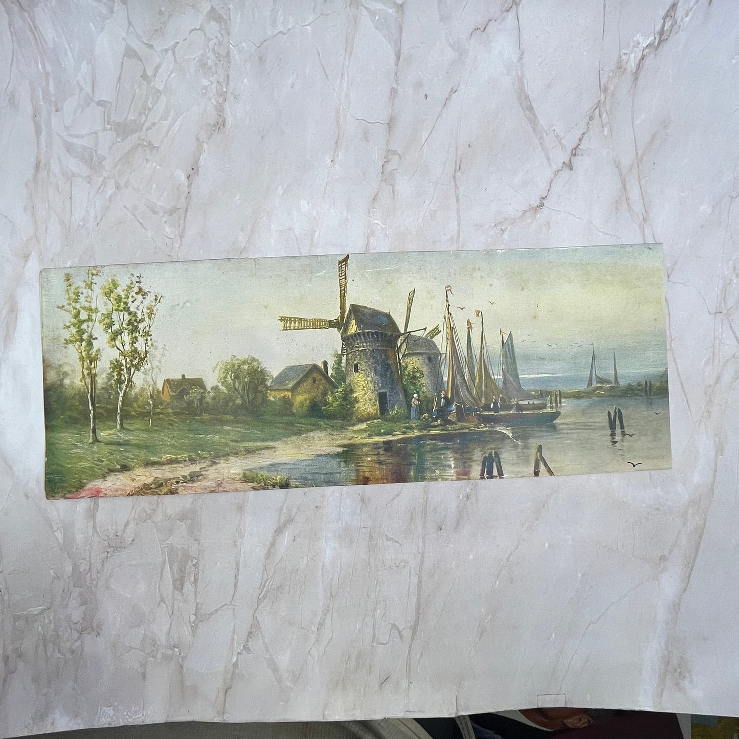 Starnaman Windmills Harbor Sailboats Vintage Art Print 6x16 FL6-4