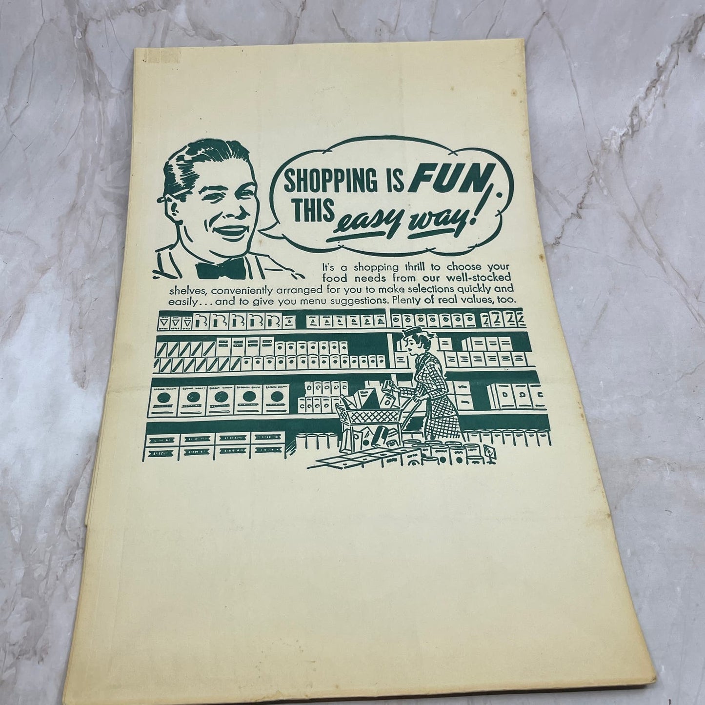 c1940 Illustrated Paper Shopping Grocery Bag Unused FL6-9