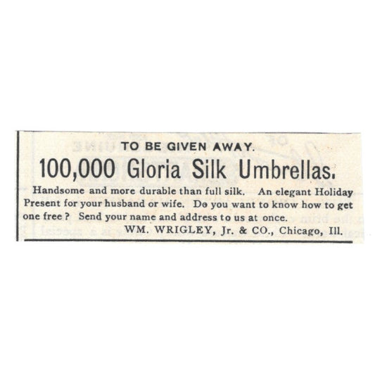 Gloria Silk Umbrellas Wm. Wrigley Jr & Co Chicago c1890 Victorian Ad AE9-CH2