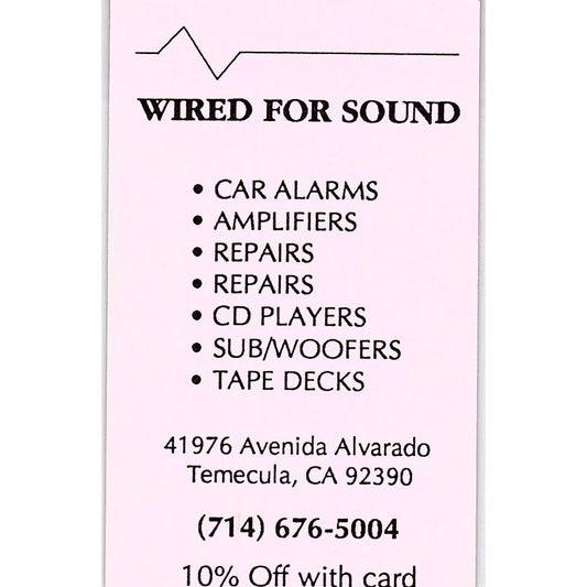 Wired for Sound Car Audio Temecula CA Vintage Business Card SC9-B9