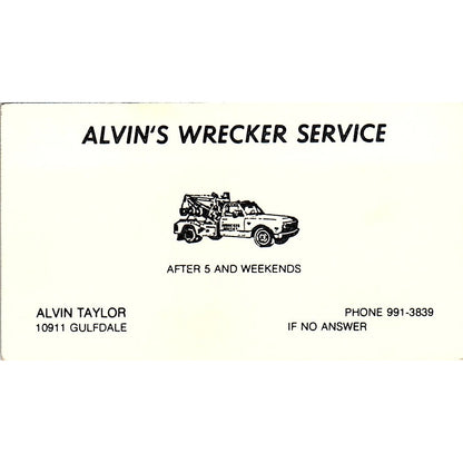 Alvin Taylor Wrecker Service 10911 Gulfdale San Antonio Business Card SE3-B14