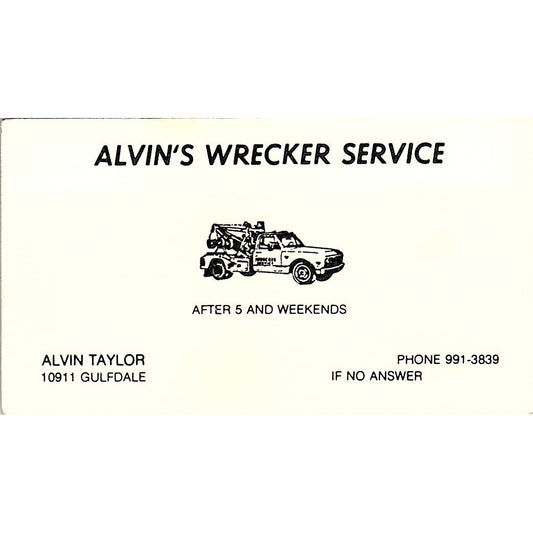 Alvin Taylor Wrecker Service 10911 Gulfdale San Antonio Business Card SE3-B14