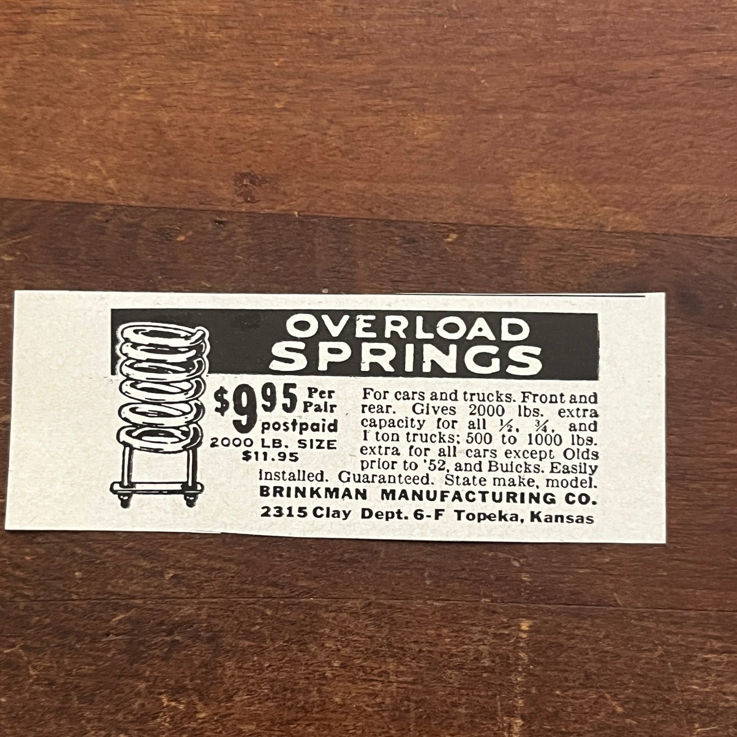 Overload Springs - Brinkman Manufacturing Co Topeka KS 1955 Ad AG1-S1