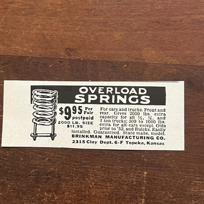 Overload Springs - Brinkman Manufacturing Co Topeka KS 1955 Ad AG1-S1