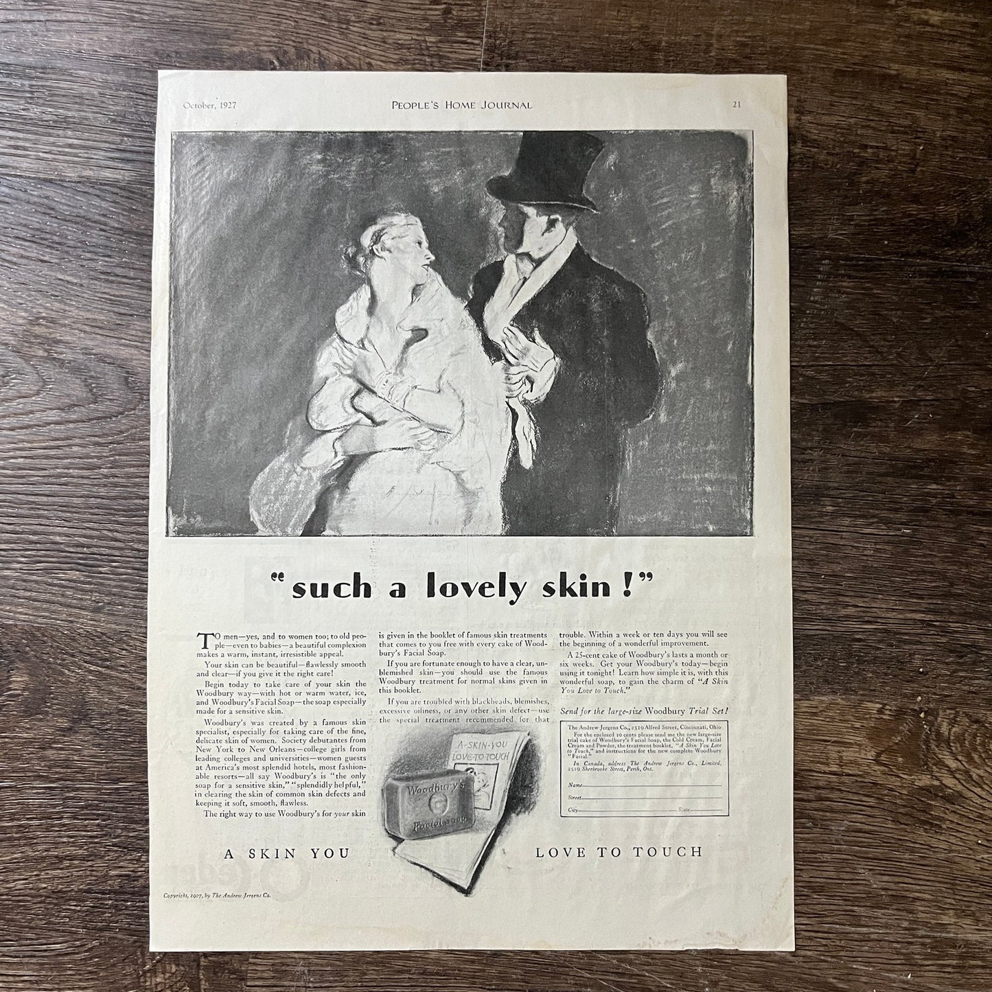 1927 Woodbury's Facial Soap Andrew Jergens Co Magazine Ad 10x14 V7