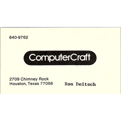 Ron Deitsch ComputerCraft Houston TX Vintage Business Card SD9-B3