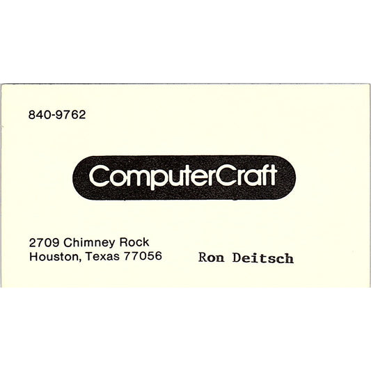 Ron Deitsch ComputerCraft Houston TX Vintage Business Card SD9-B3
