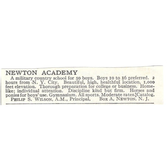 Newton Academy Philip S. Wilson Newton NJ c1918 Original Advertisement AE5-SA10