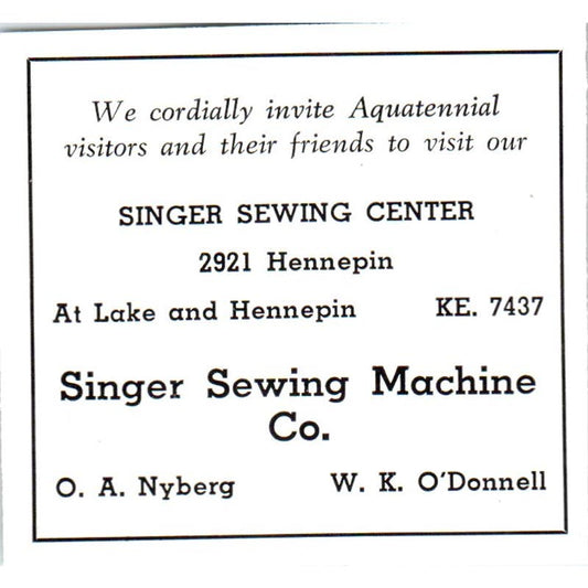 Singer Sewing Machine Co O.A. Nyberg W.K. O'Donnell Minneapolis 1940 Ad AF1-SS4