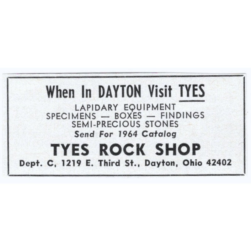 Tyes Rock Shop Dayton Ohio 1964 Magazine Ad AB6-S9