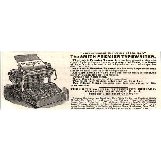 The Smith Premier Typewriter Syracuse NY c1890 Victorian ad AE8-CH3