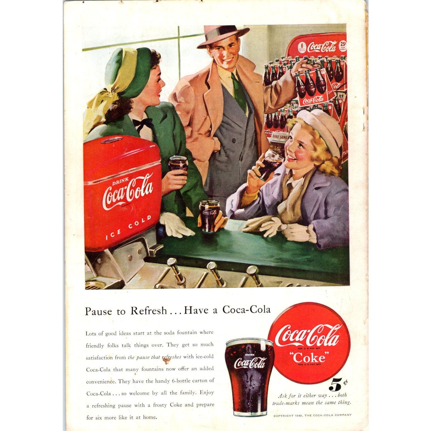 Coke - Pause to Refresh - Coca Cola 1948 Magazine Ad 7x10 D10