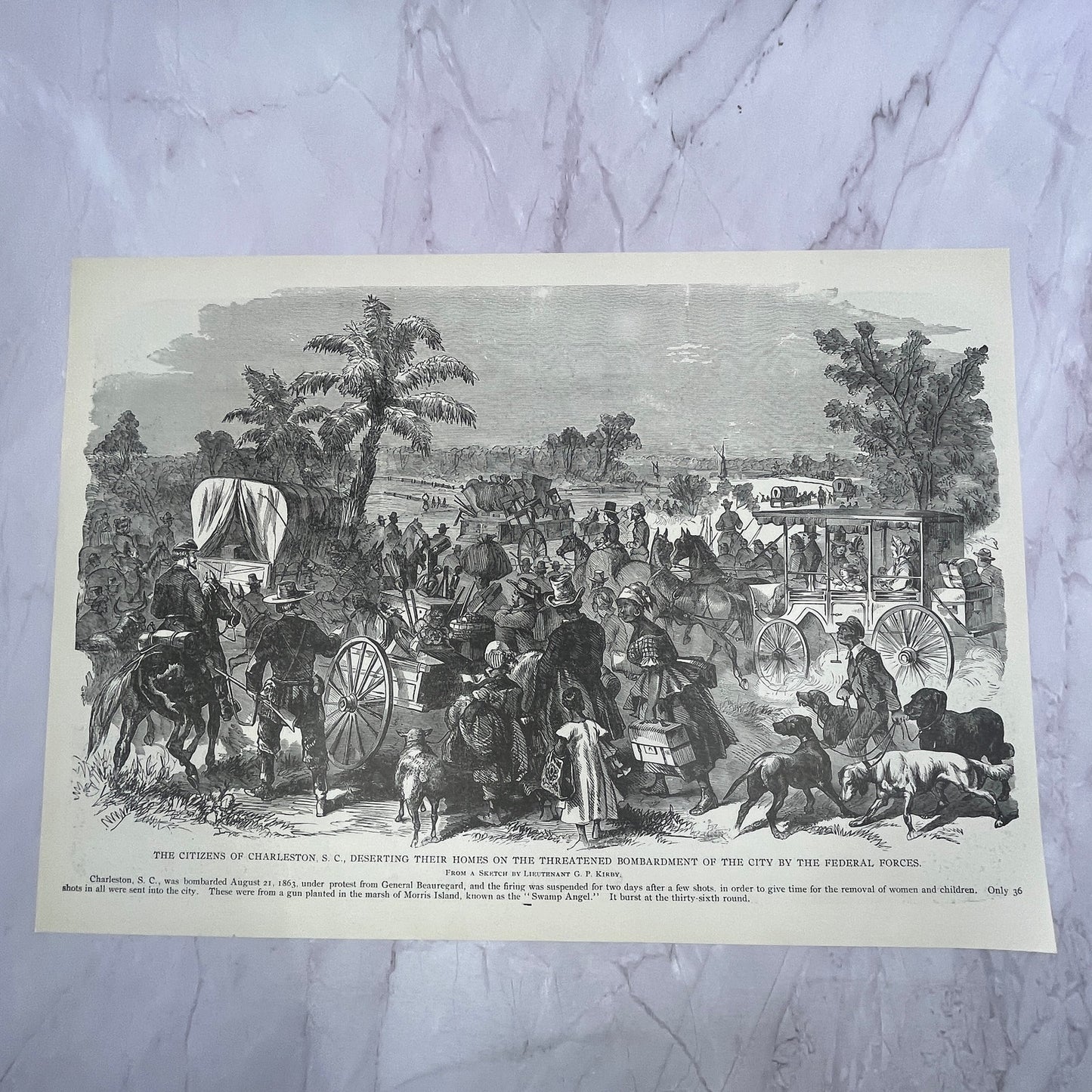 Charleston SC Citizens Deserting Their Homes G.P. Kirby 1890s Engraving V14-6