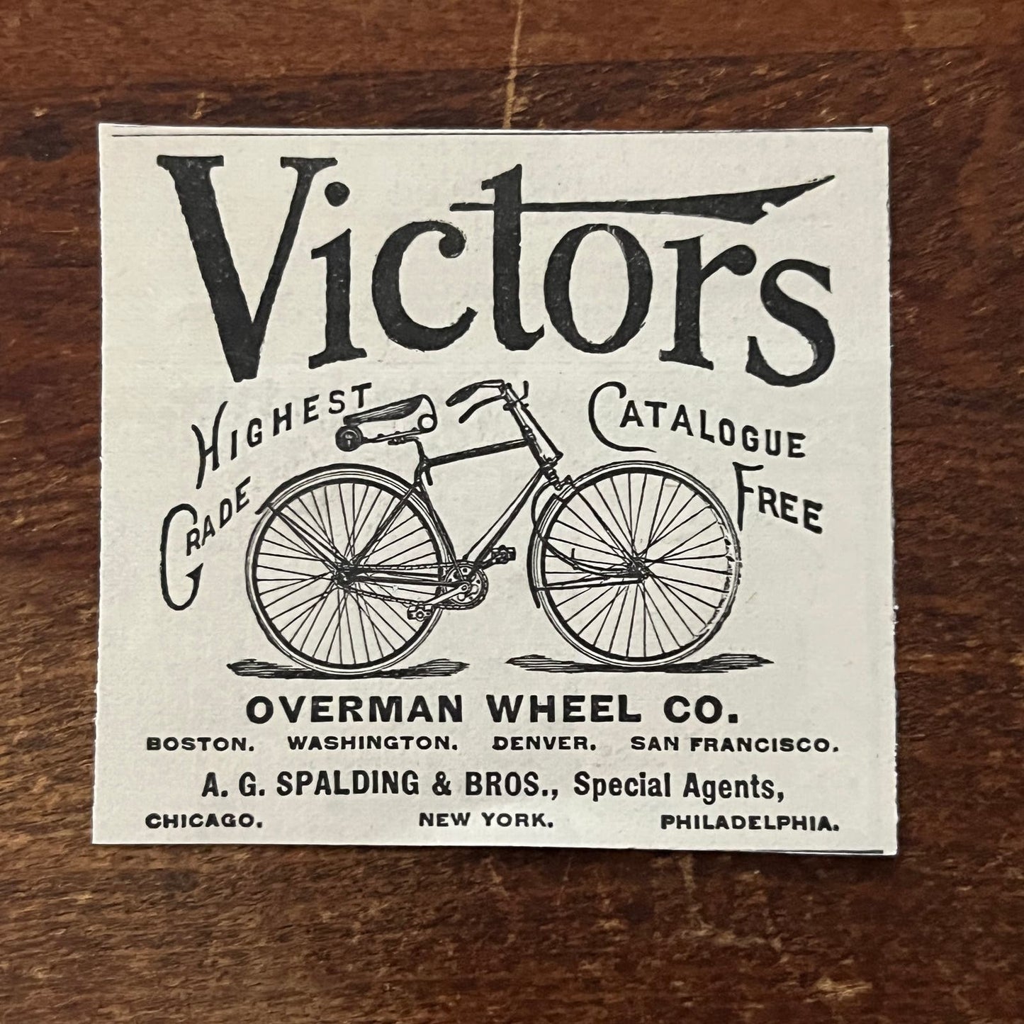 Overman Wheel Co Victors Bicycles A.G. Spalding Original Advertisement AD8-P29