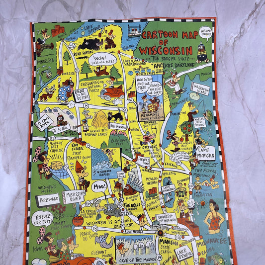 1950 Wisconsin Fold Out Fun Map and Travel Guide TI8-S1