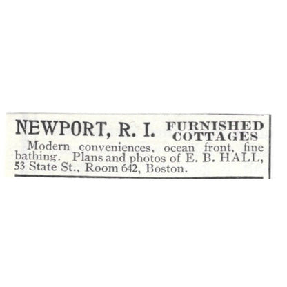 Newport RI Cottages E.B. Hall Boston 1903 Magazine Ad AF7-SS3