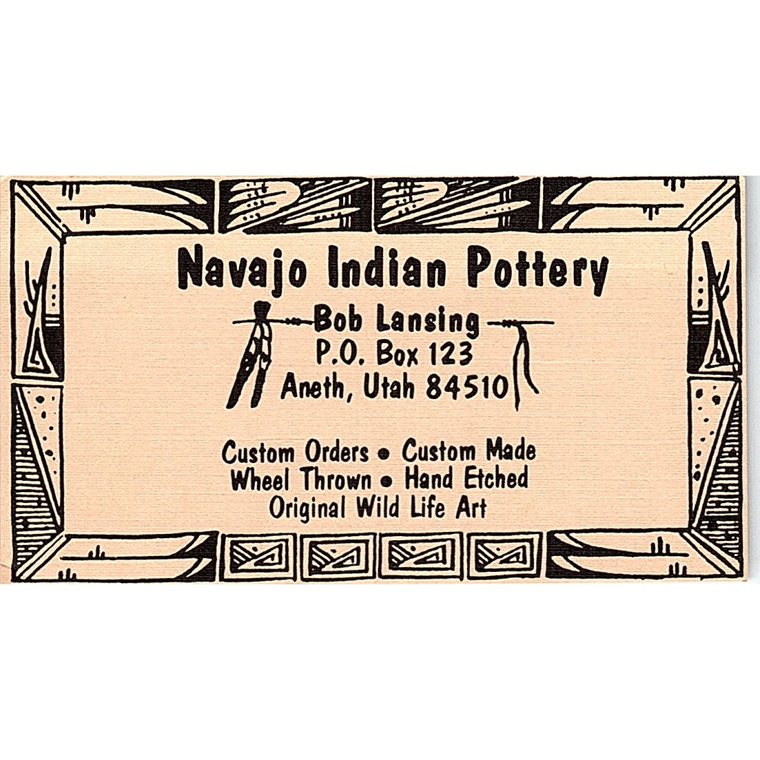 Navajo Indian Pottery Bob Lansing Aneth Utah Vintage Business Card SD9-B14