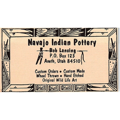 Navajo Indian Pottery Bob Lansing Aneth Utah Vintage Business Card SD9-B14