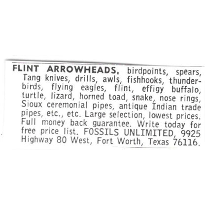 Fossils Unlimited Flint Arrowheads Salem MA 1972 Ad AF8-S20