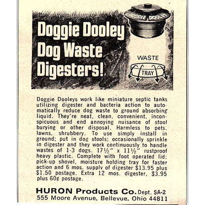 Doggie Dooley Dog Waste Digesters Huron Products Bellevue OH 1977 Ad AF6-M2