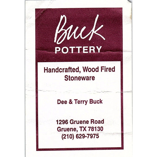 Buck Pottery Stoneware Dee & Terry Buck Gruene TX Vintage Business Card ML1-6
