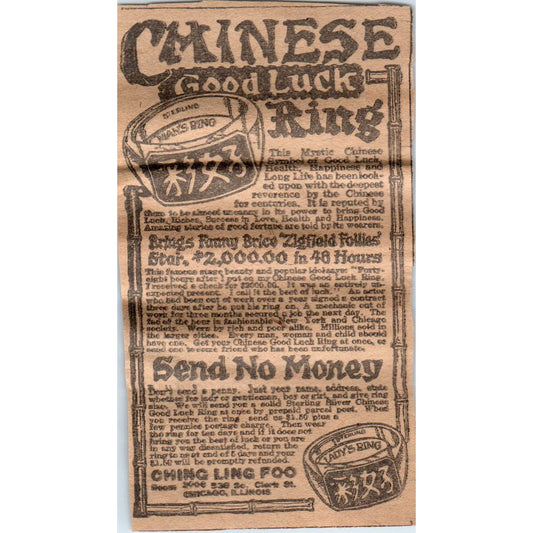 Ching Ling Foo Chicago Chinese Good Luck Ring 1923 Magazine Ad Clip AE1-3