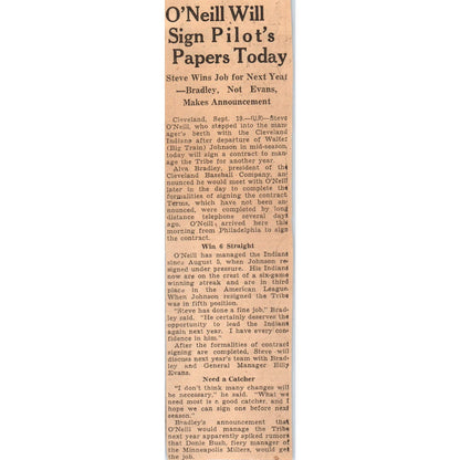 Baseball Steve O'Neil Cleveland Indians 1935 Minneapolis Journal Article AE7-N4