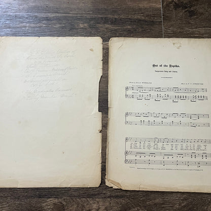 Out of the Depths - Temperance Song - Ella Wheeler 1874 Sheet Music V33-4