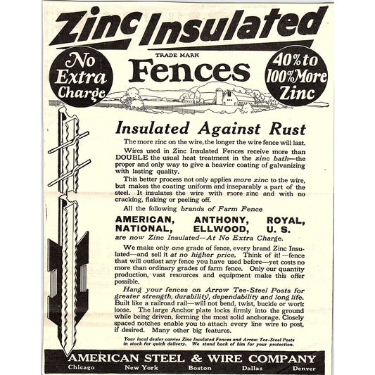 American Steel & Wire Co Zinc Insulated Fences 1924 Ad AG3-4