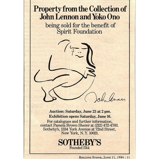 Sotheby's John Lennon - Yoko Ono Property Auction 1984 Ad AF8-H1