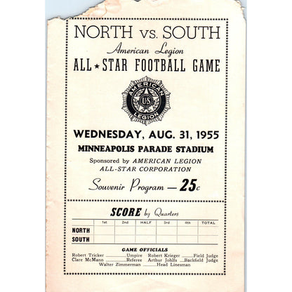1955 North South American Legion All Star Football Game Program Minneapolis AE2