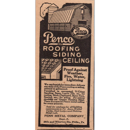 Pencco Roofing Siding Penn Metal Company Philadelphia 1922 Magazine Ad AF2-A5