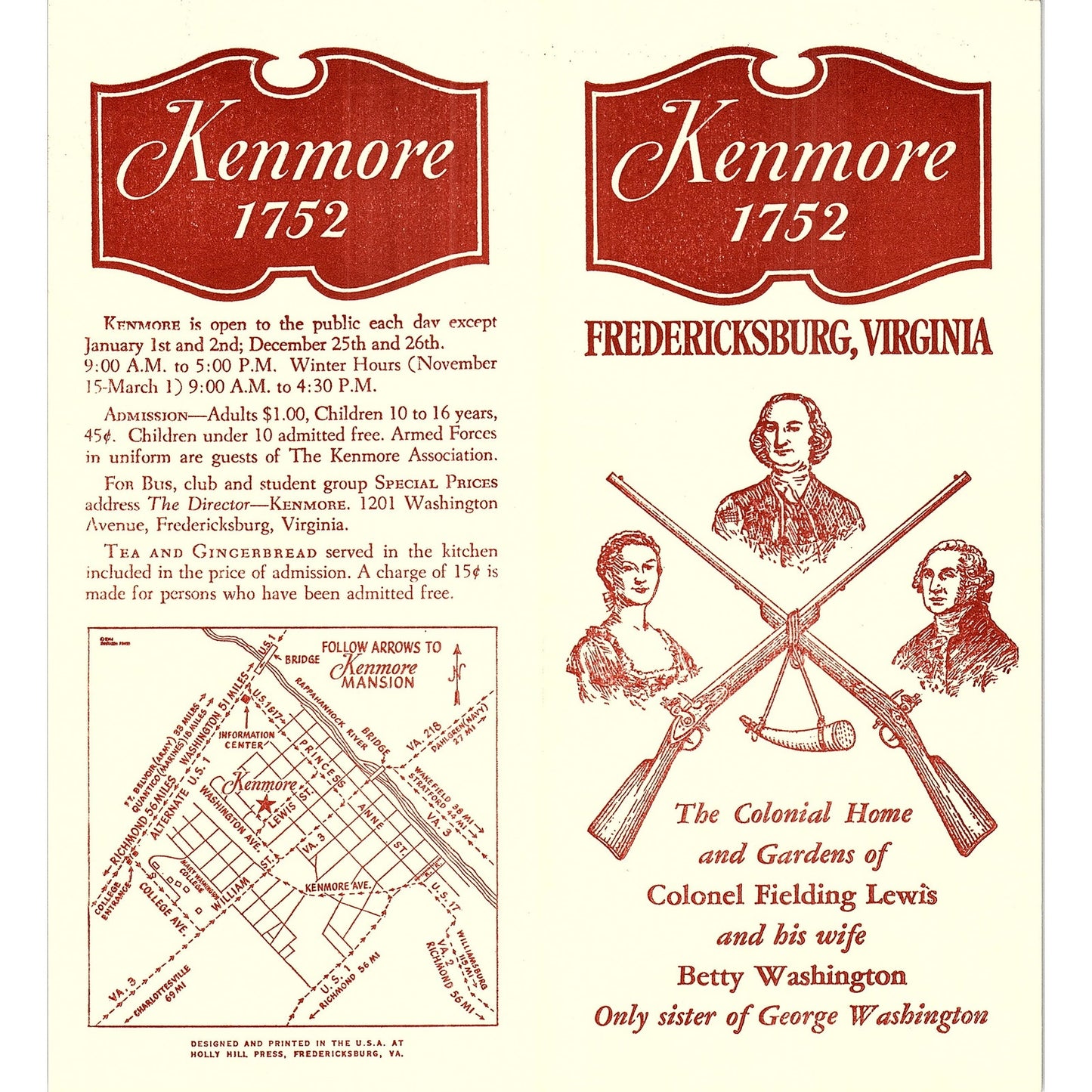 Kenmore 1752 Fredericksburg VA Vintage Travel Brochure TH2-TB5