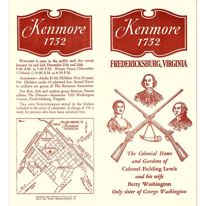 Kenmore 1752 Fredericksburg VA Vintage Travel Brochure TH2-TB5