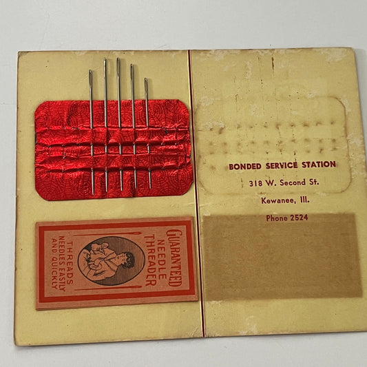 Bonded Service Station 318 W. Second St Kewanee IL Vintage Needle Book AI9-M28