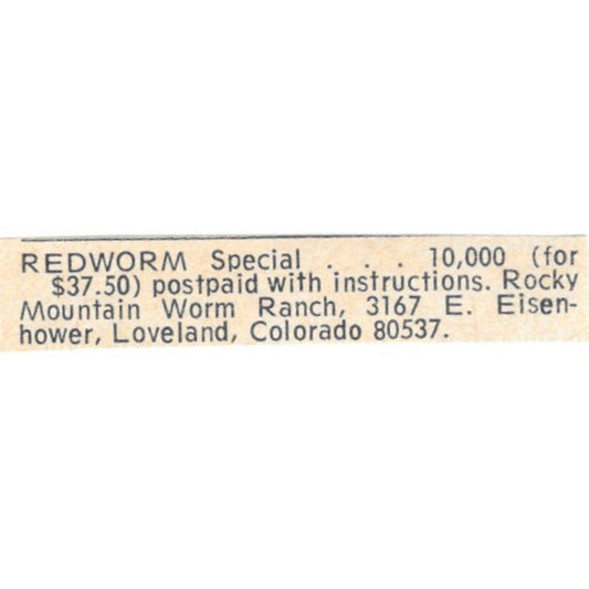Rocky Mountain Worm Ranch E. Eisenhower Loveland CO 1977 Ad AF6-S5