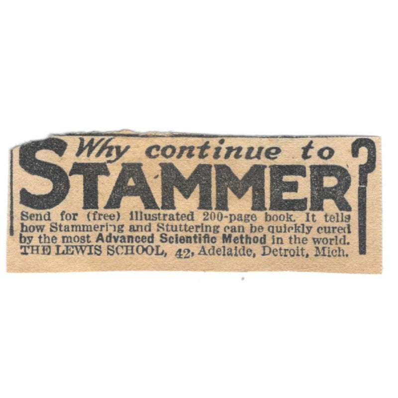 The Lewis School Stammering Cure Detroit MI 1920 Ad AG2-S2