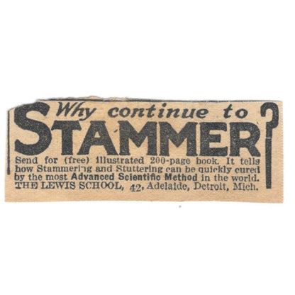 The Lewis School Stammering Cure Detroit MI 1920 Ad AG2-S2