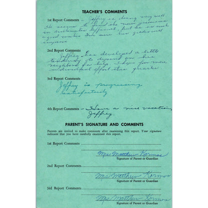 1955-56 Fresno City Schools Fresno CA Report Card Jeffrey Kormos Grade 4 AB9