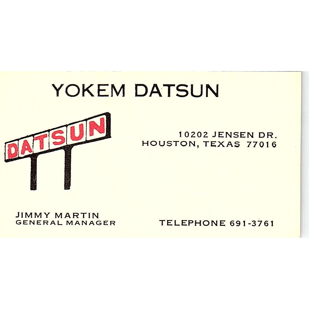 Jimmy Martin Yokem Datsun Houston Vintage Business Card SD9-B6